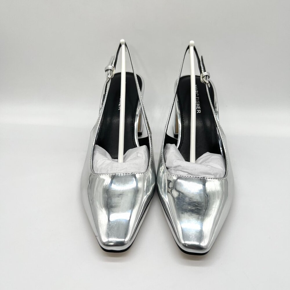 Marc Fisher Womens 9M Lethe Silver Mirror Slingback Heels Pumps Shoes - Picture 2 of 13